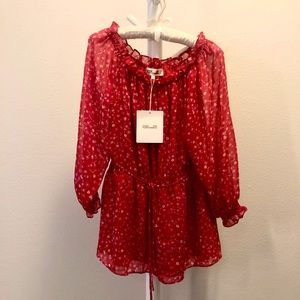 Diane Von Furstenburg Red Floral Shirt DVF Camilla Floret Poinsettia